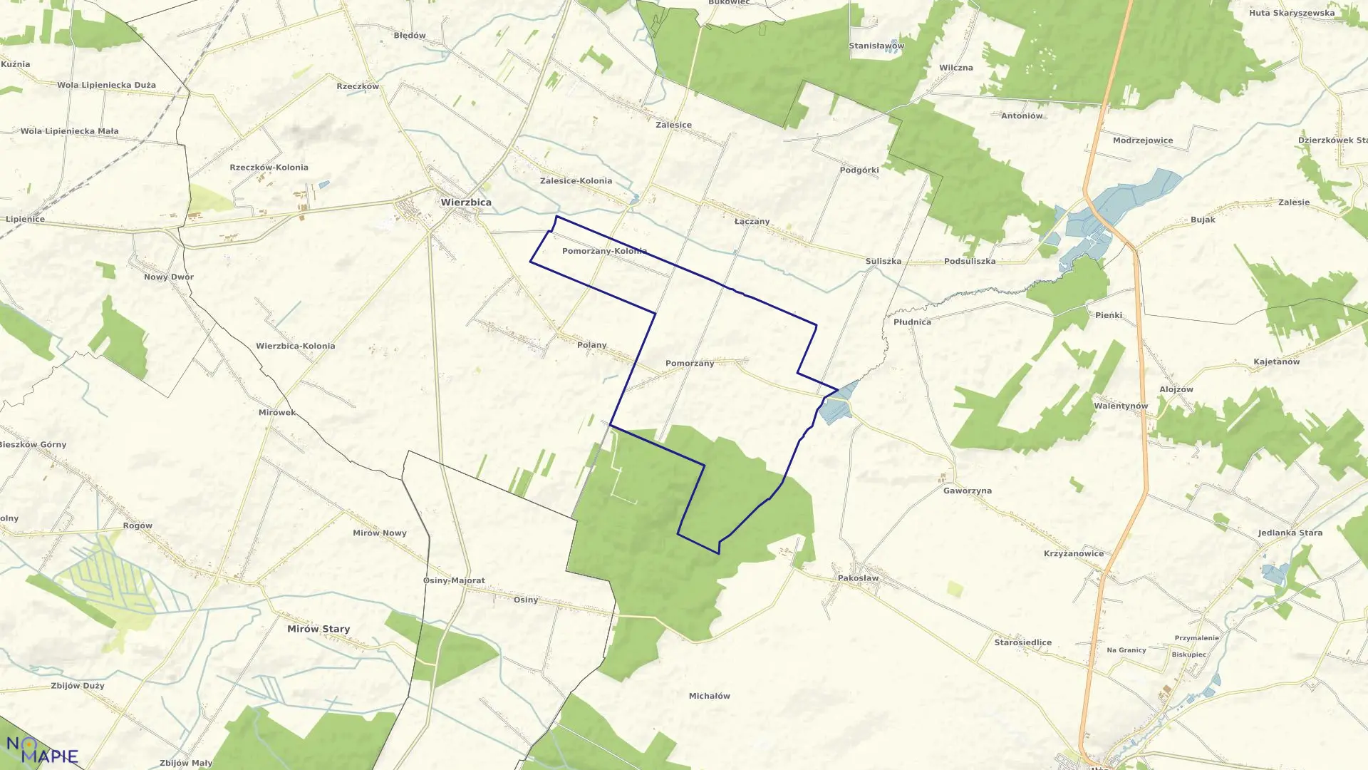 Mapa obrębu POMORZANY w gminie Wierzbica
